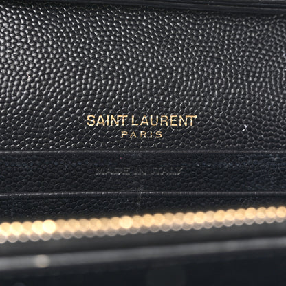 Saint Laurent Grain De Poudre Matelasse Chevron Monogram Chain Wallet Black 6 of 15