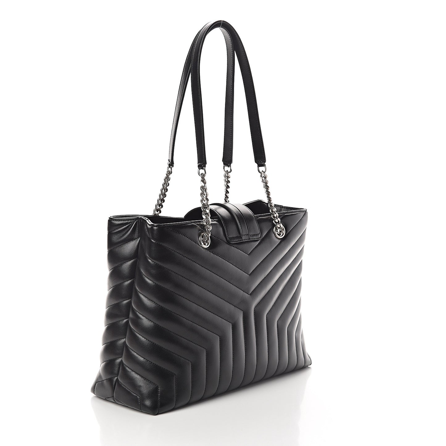 Calfskin Y Quilted Monogram Large Loulou Shopper Black