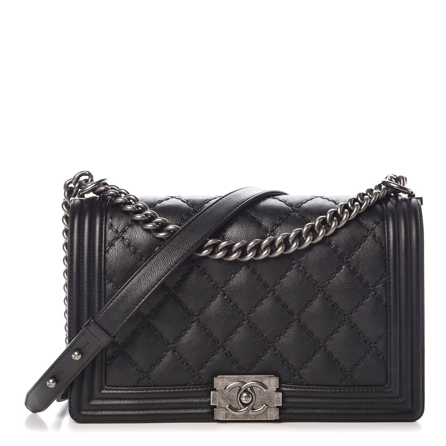 Chanel Calfskin Quilted Double Stitch New Medium Boy Flap Black 1 of 10