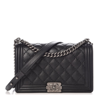 Chanel Calfskin Quilted Double Stitch New Medium Boy Flap Black 1 of 10
