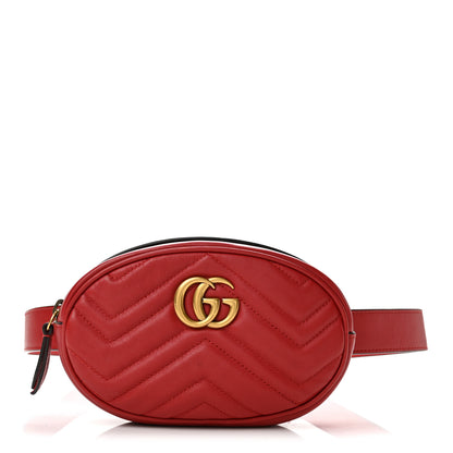 Gucci Calfskin Matelasse GG Marmont Belt Bag 85 34 Hibiscus Red 1 of 13