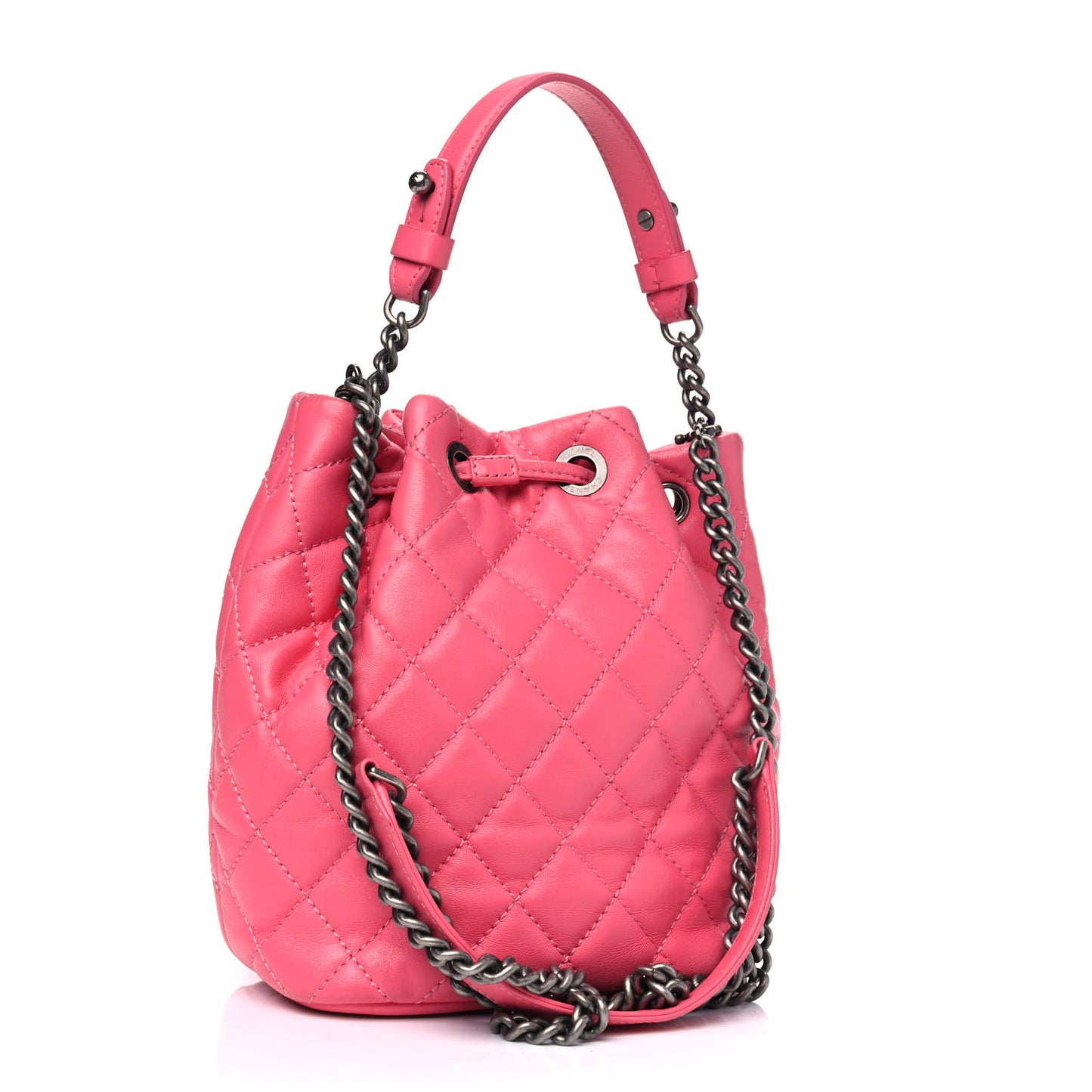 Lambskin Quilted CC Chain Bucket Bag Pink