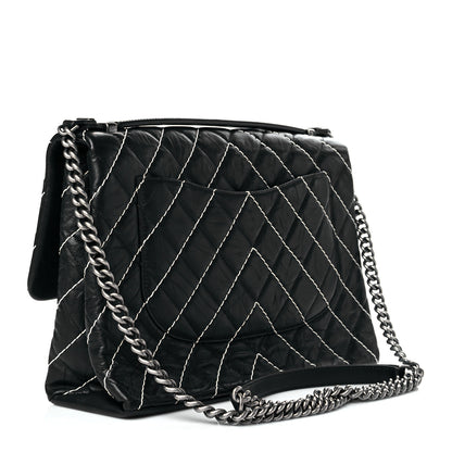 Chanel Calfskin Chevron Stitched Jumbo Single Flap Black 2 of 9