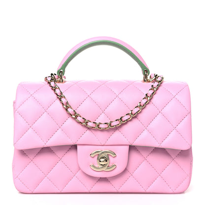 Chanel Lambskin Quilted Mini Top Handle Rectangular Flap Pink Green 1 of 11