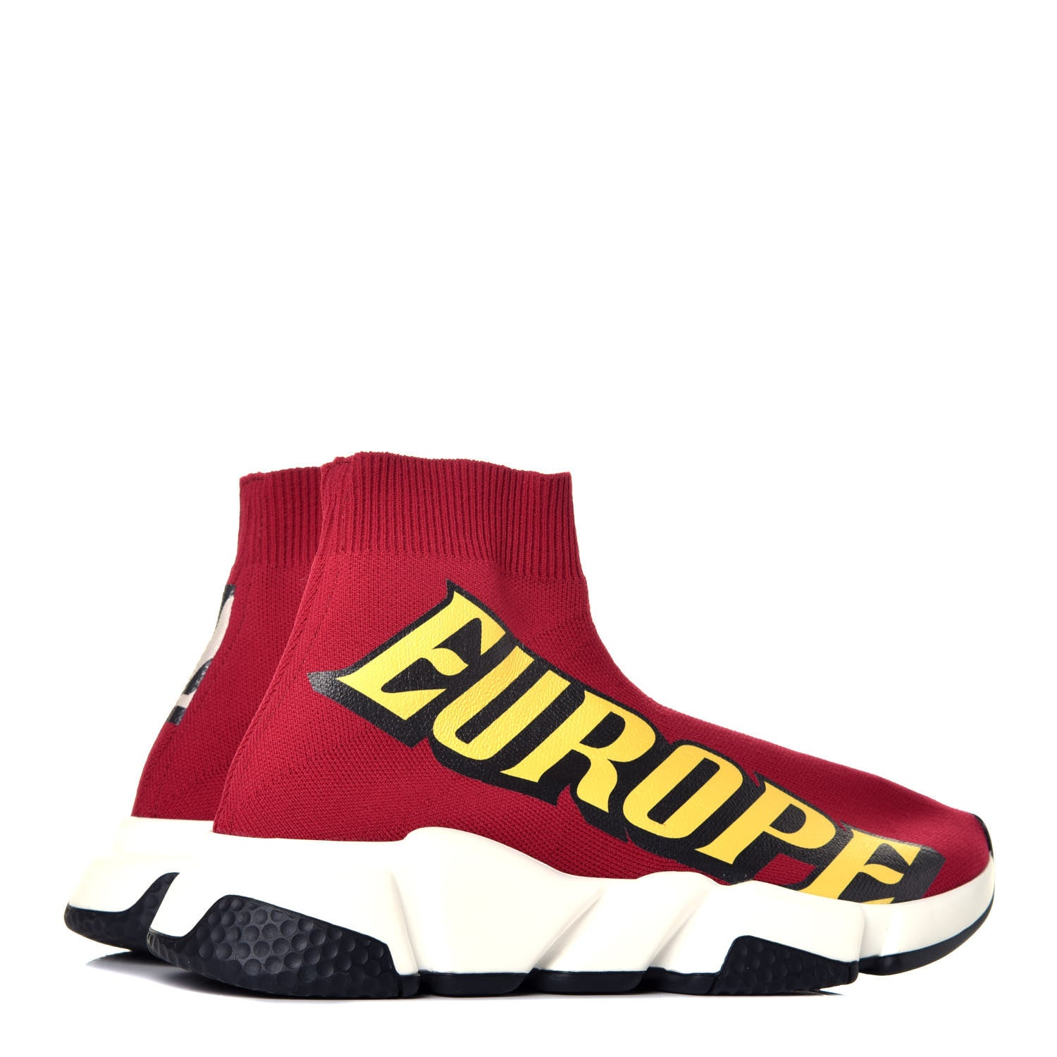 Balenciaga Neoprene Knit Europe Print Womens Speed Sneakers 36 Red Yellow Black 4 of 9