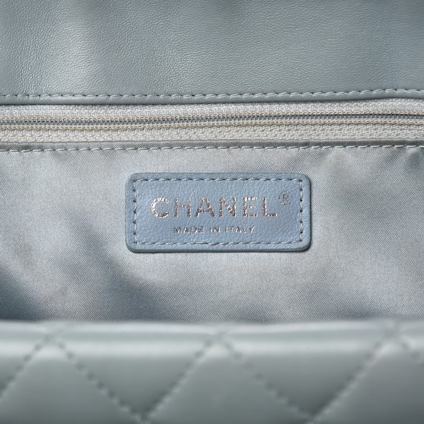 Lambskin Quilted Daily Shopping Tote Light Blue