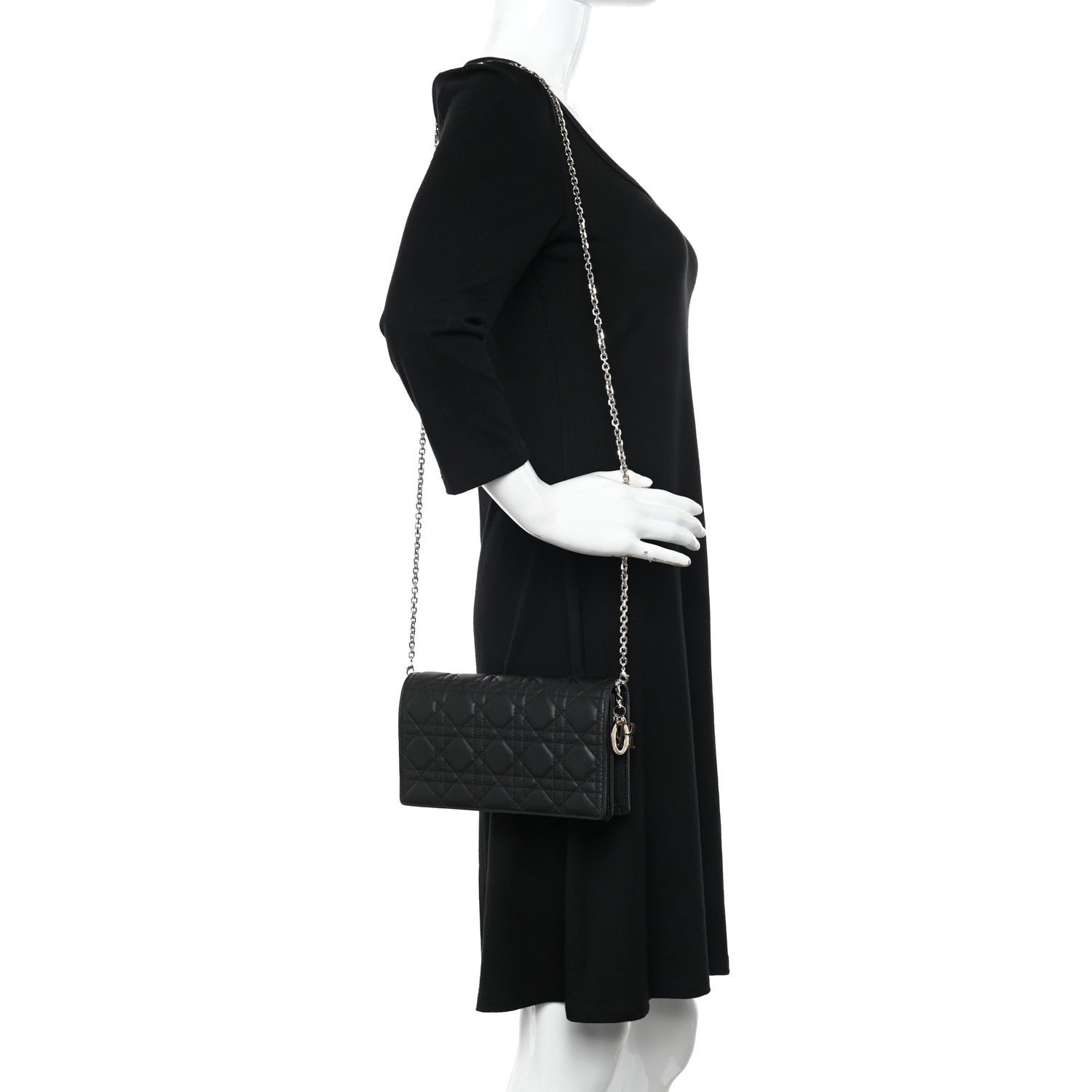 Christian Dior Lambskin Cannage Lady Dior Pouch Black 2 of 12