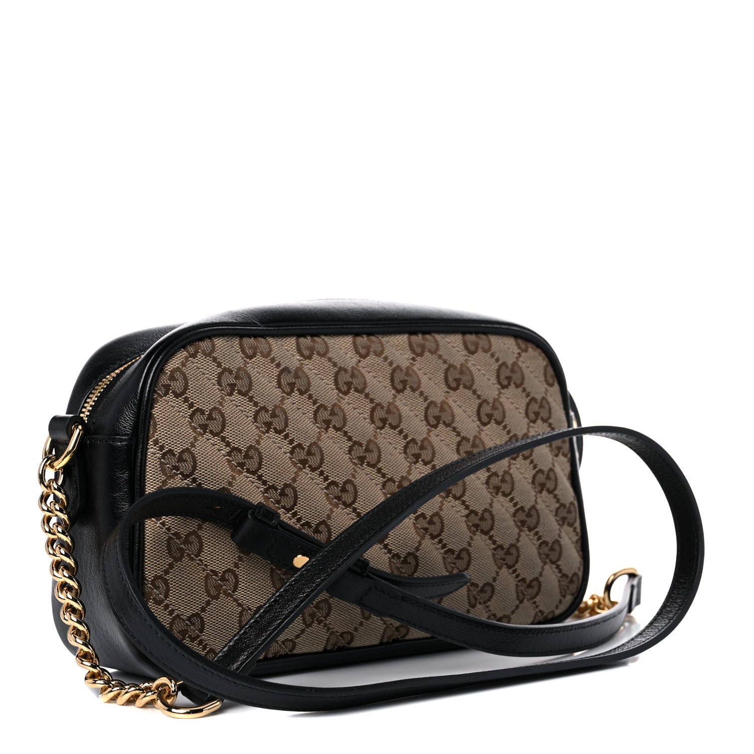 Gucci Monogram Matelasse Diagonal Small GG Marmont Chain Shoulder Bag Beige Black 3 of 12