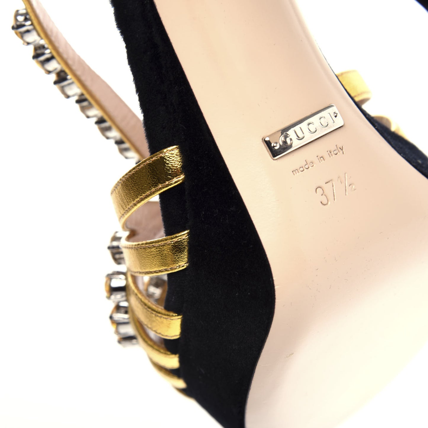 Velvet Nappa Crystal Zephyra Slingback Platform High Heel Sandals 37.5 Black Gold