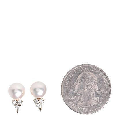 Mikimoto 18K Yellow Gold Diamond Akoya Pearl 8mm Screw Back Earrings 2 of 4