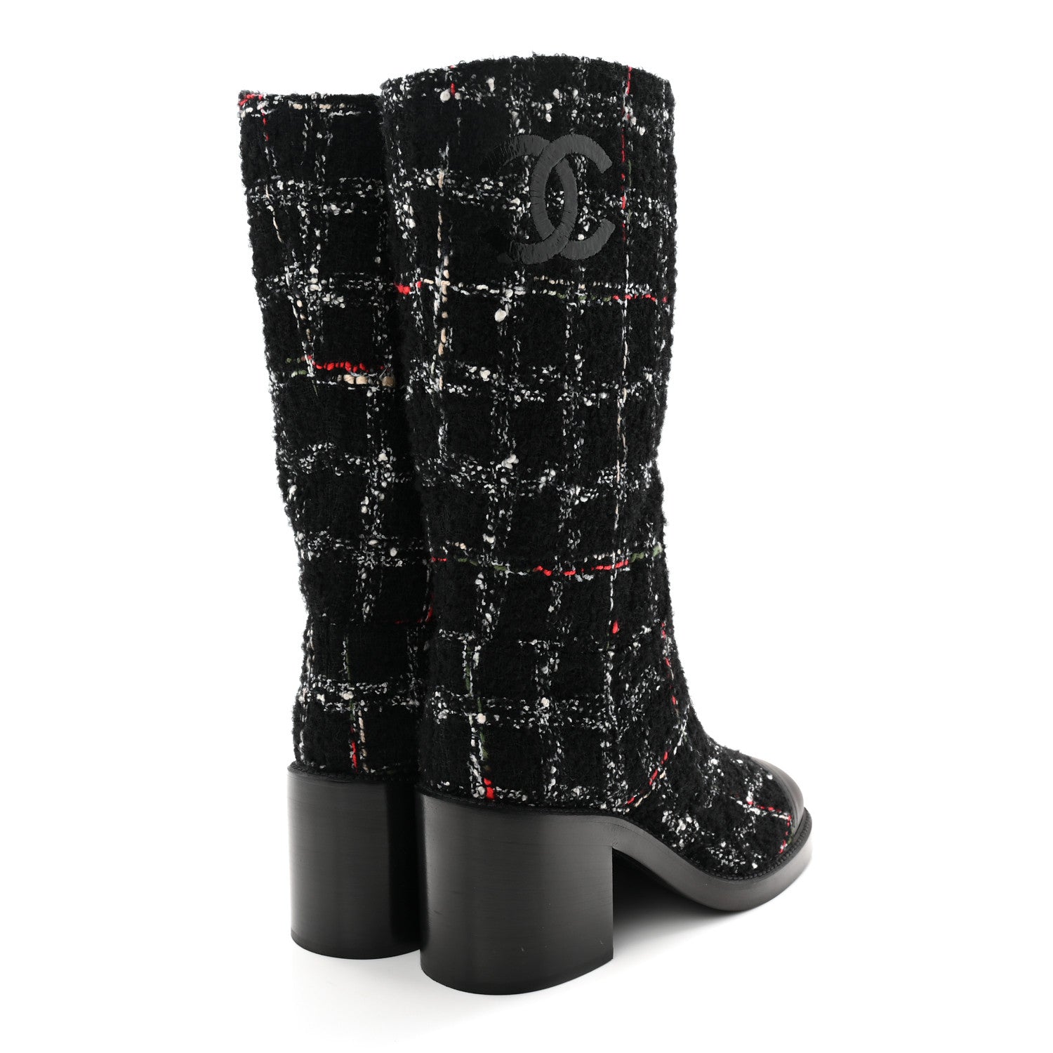 Chanel Wool Tweed Calfskin Cap Toe High Boots 38.5 Black Multicolor 4 of 10