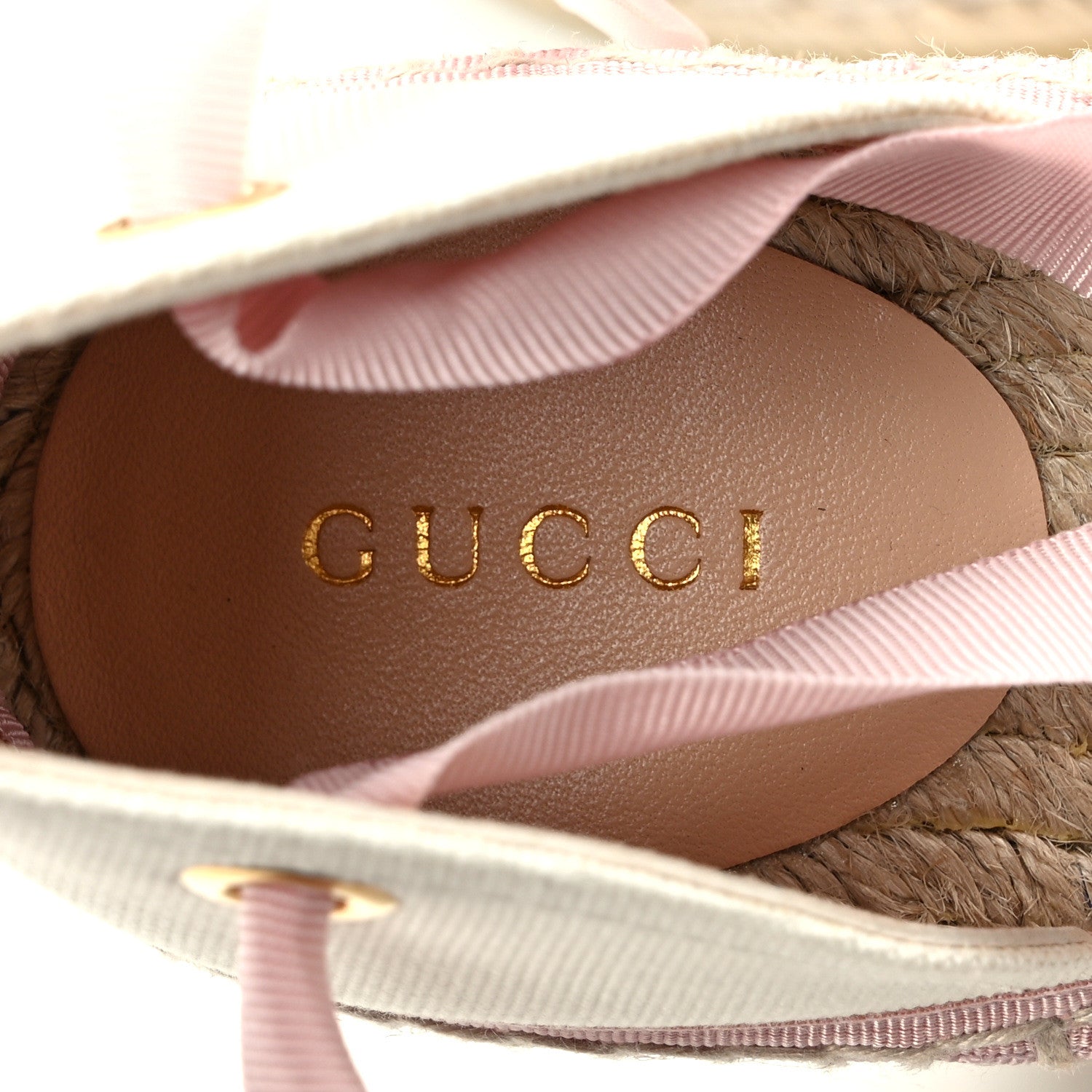 Gucci Canvas Grossgrain Embroidered Judit Ankle Wrap Platform 35/120mm Espadrille Wedges 40 White Shell 7 of 8