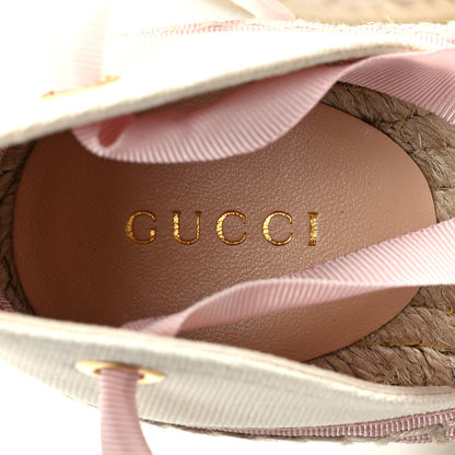 Gucci Canvas Grossgrain Embroidered Judit Ankle Wrap Platform 35/120mm Espadrille Wedges 40 White Shell 7 of 8