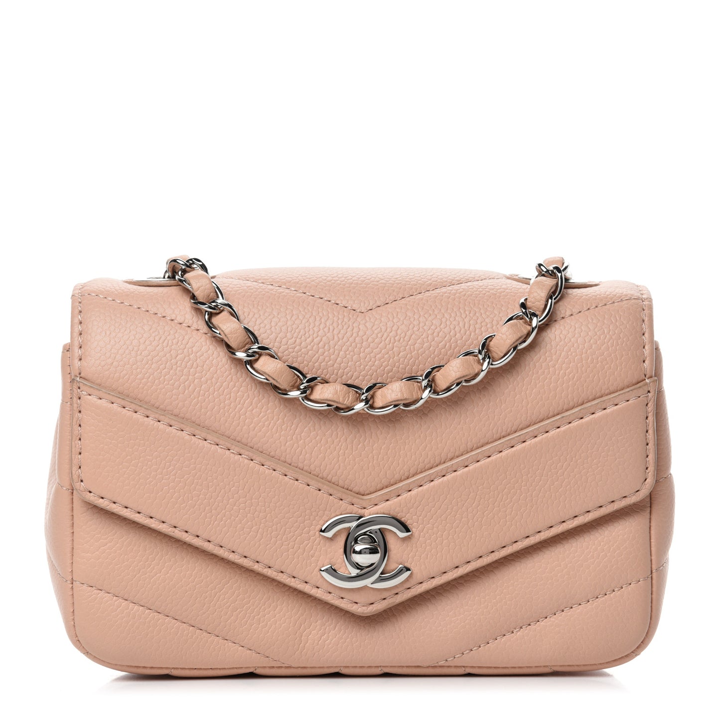 Caviar Chevron Quilted Small Single Flap Light Pink
