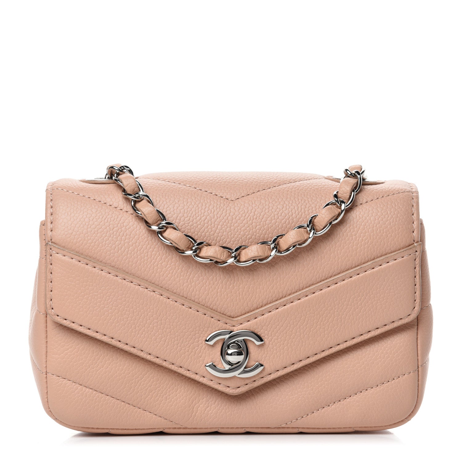 Chanel Caviar Chevron Quilted Small Single Flap Light Pink 1 of 12