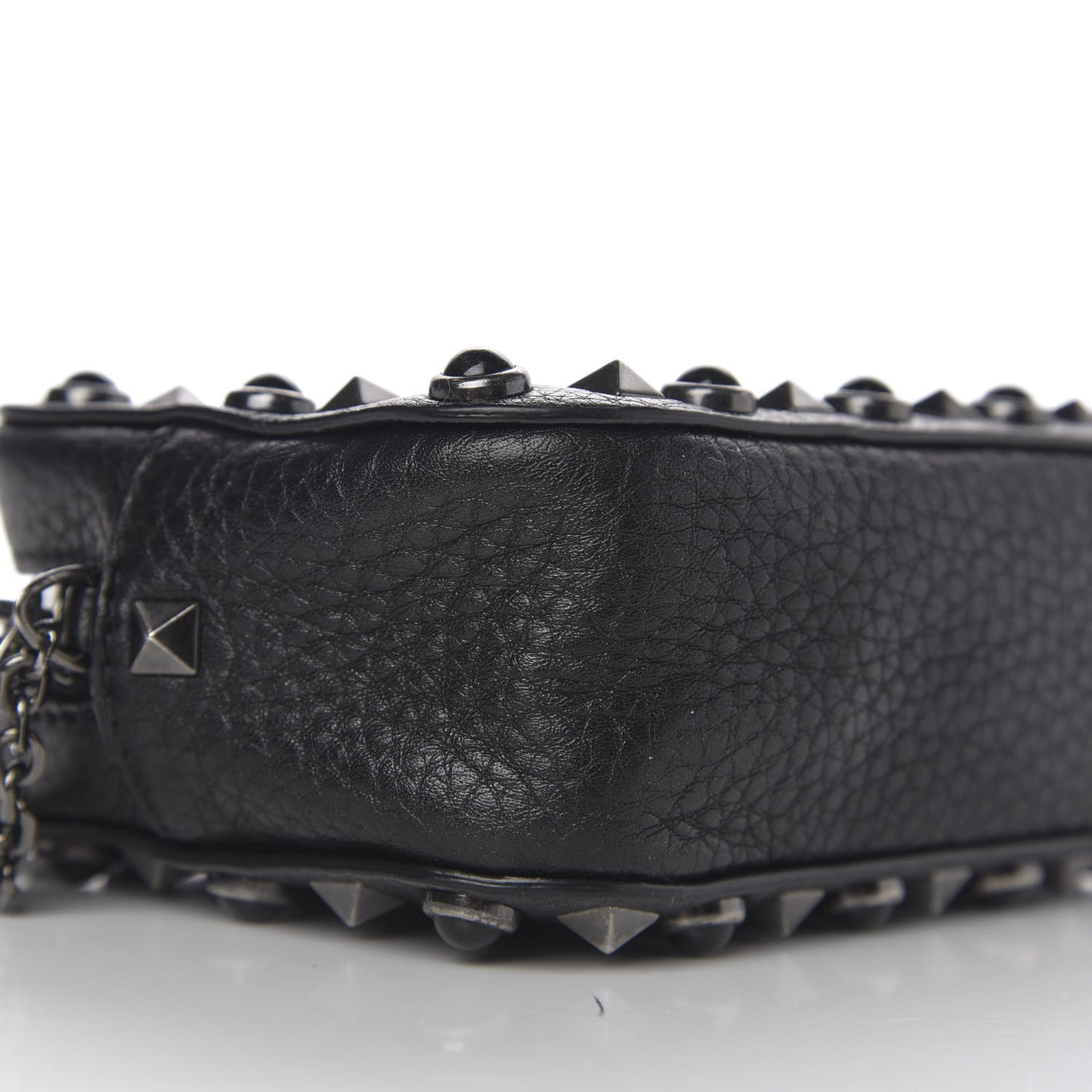 Calfskin Small Rockstud Rolling Chain Camera Crossbody Bag Black