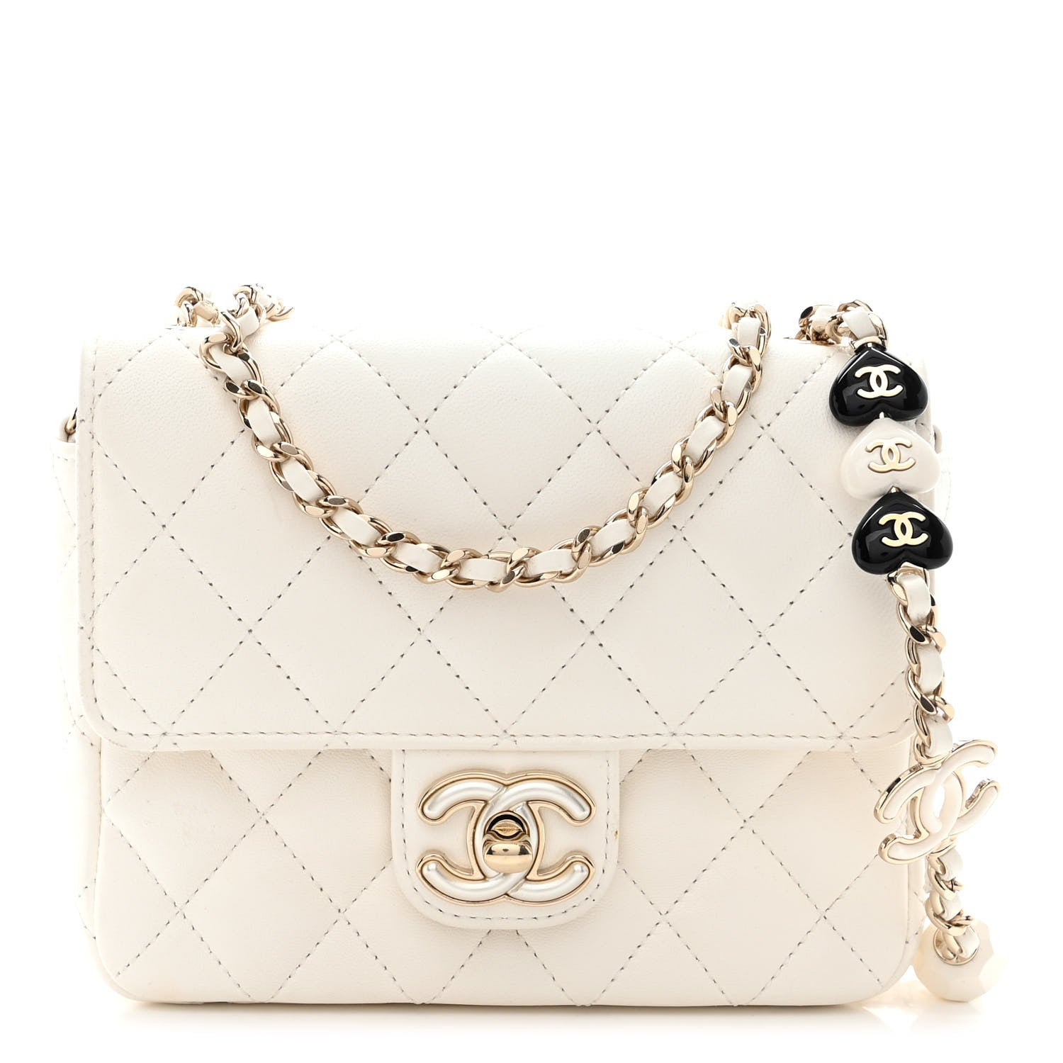 Chanel Lambskin Resin Quilted Mini Heart Square Flap White 1 of 11