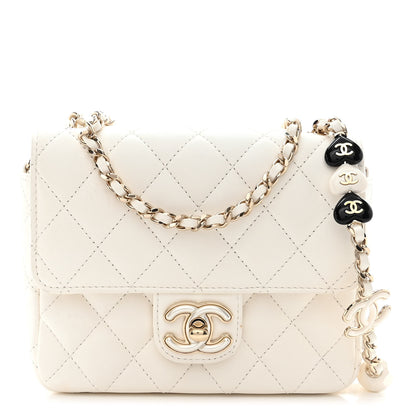 Chanel Lambskin Resin Quilted Mini Heart Square Flap White 1 of 11
