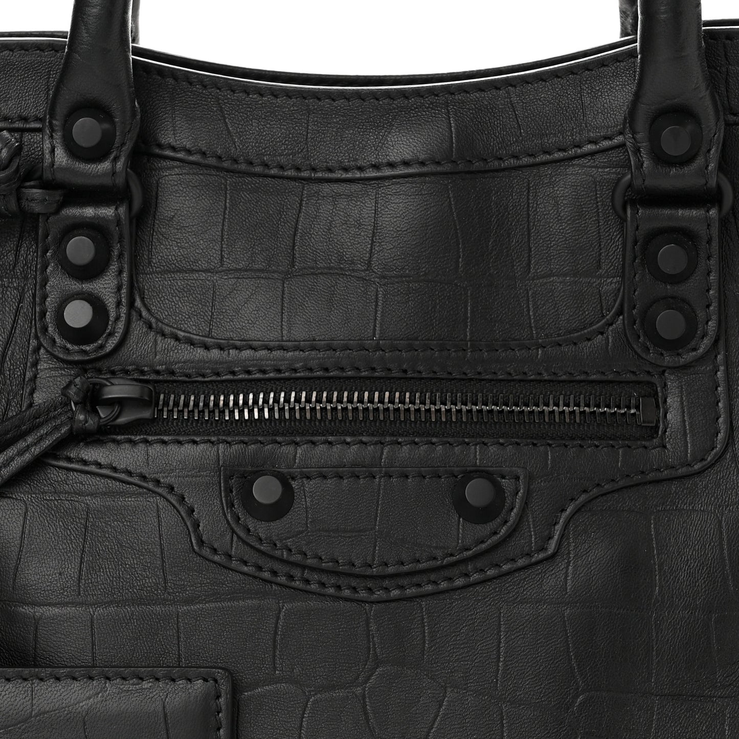 Matte Supple Lambskin Crocodile Embossed Classic Black Hardware S City Black