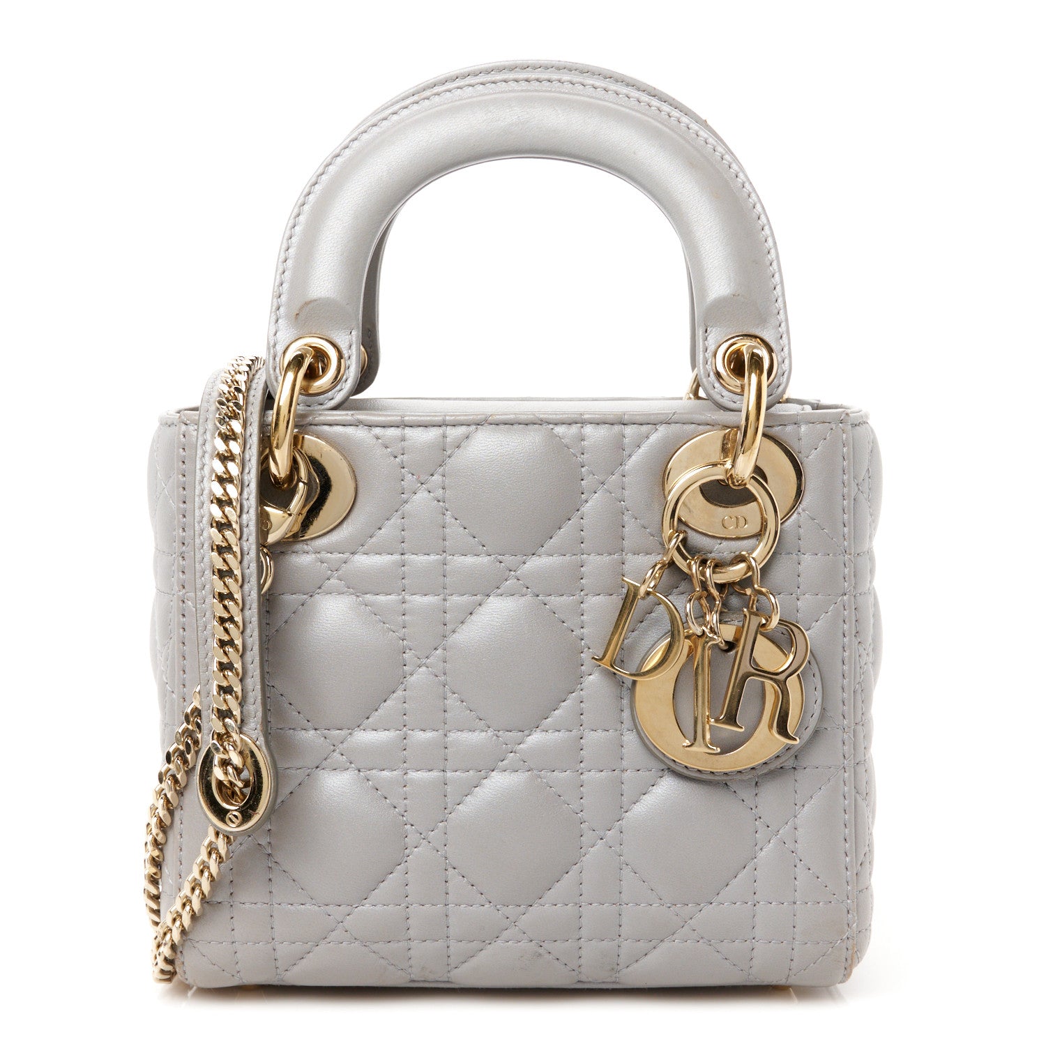 Christian Dior Metallic Lambskin Cannage Mini Lady Dior Grey 1 of 12