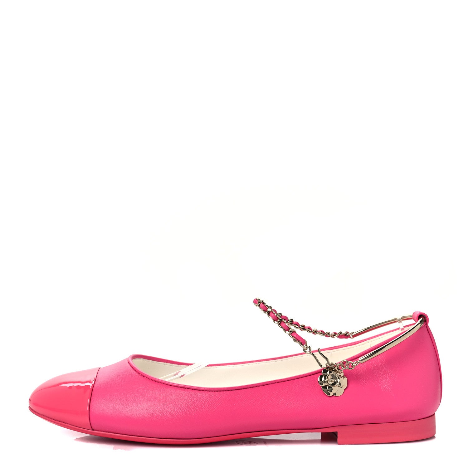 Chanel Lambskin Patent Calfskin Cap Toe Ankle Chain Ballerina Flats 41 Pink 1 of 8