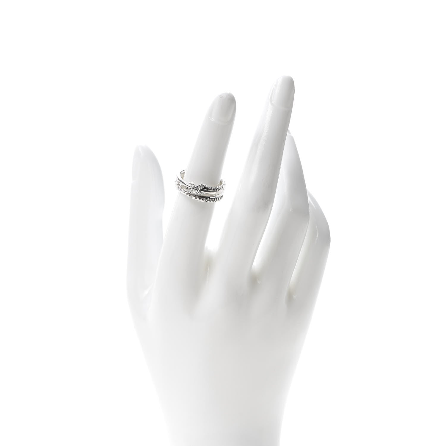 David Yurman Sterling Silver Diamond X Crossover Ring 50 5.25 2 of 4