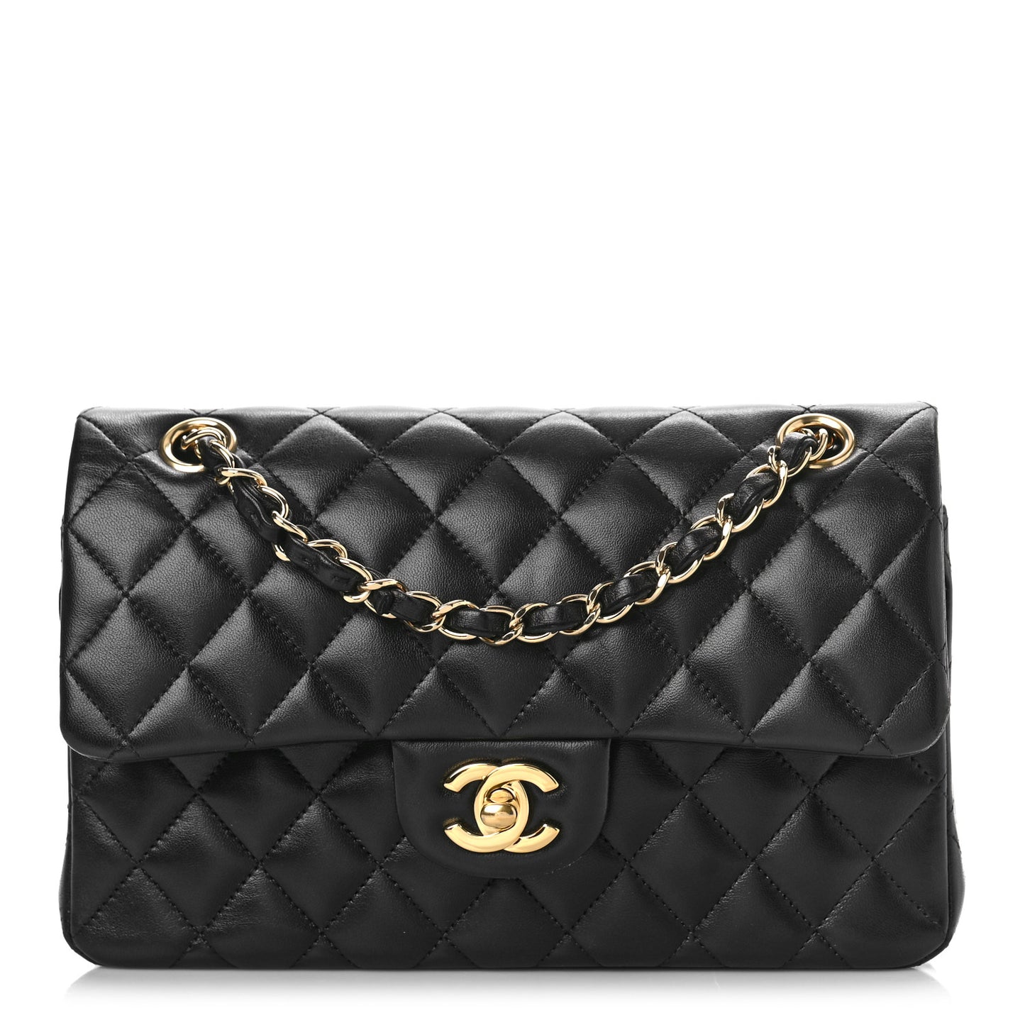 Lambskin Quilted Small Double Flap Black
