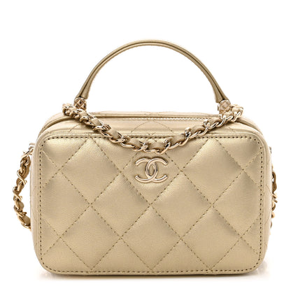 Chanel Metallic Lambskin Quilted Small Top Handle Vanity Case Gold 3 of 11