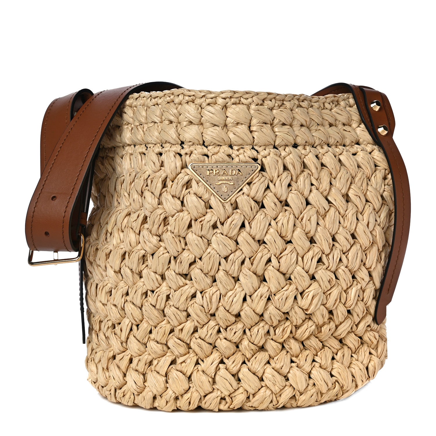 Prada Raffia City Calf Bucket Bag Naturale Cognac 1 of 8