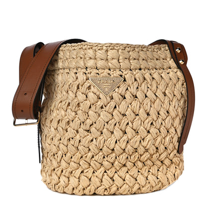 Prada Raffia City Calf Bucket Bag Naturale Cognac 1 of 8
