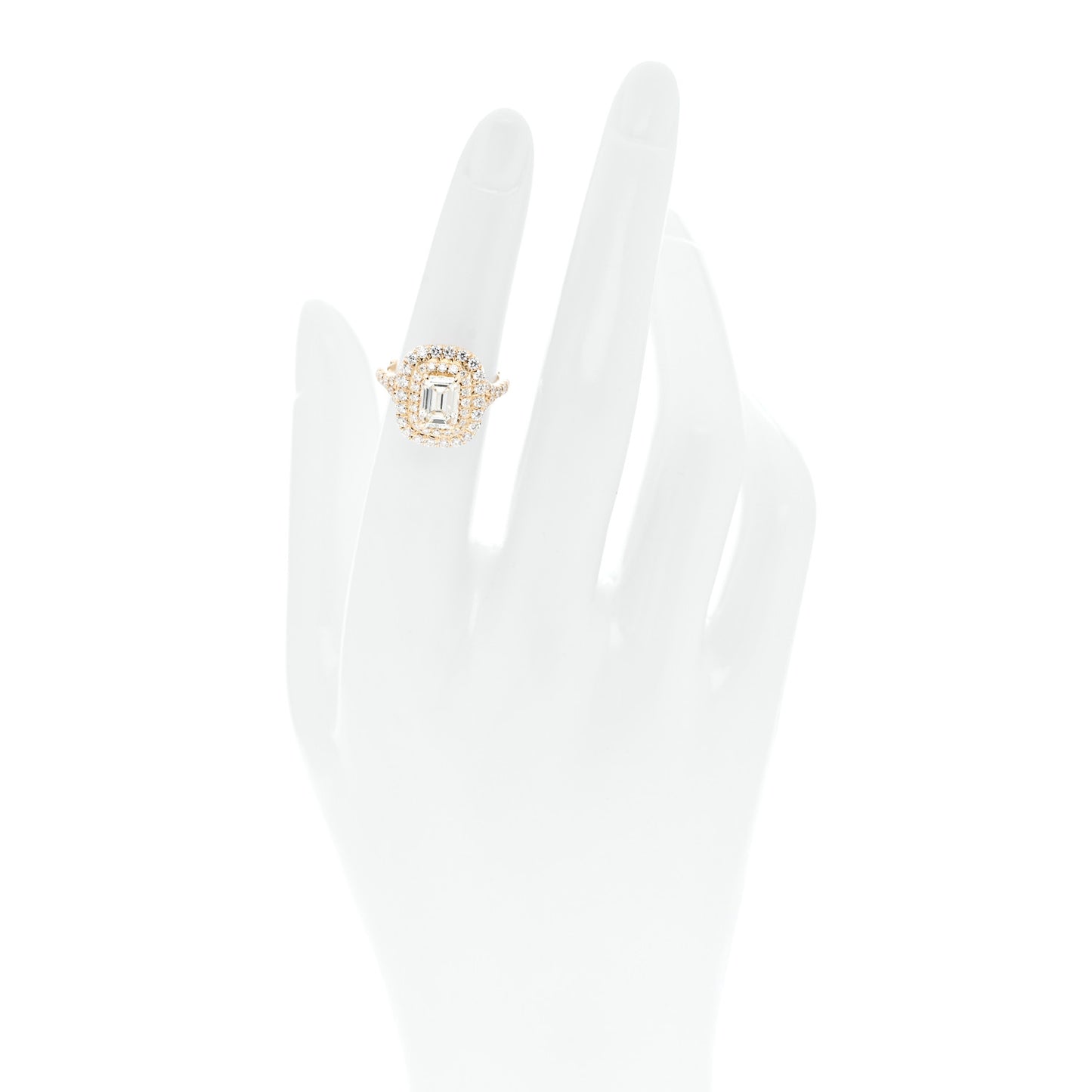 18K Yellow Gold Diamond 1.29ct Emerald Cut Double Halo Pave Engagement Ring 50 5.25