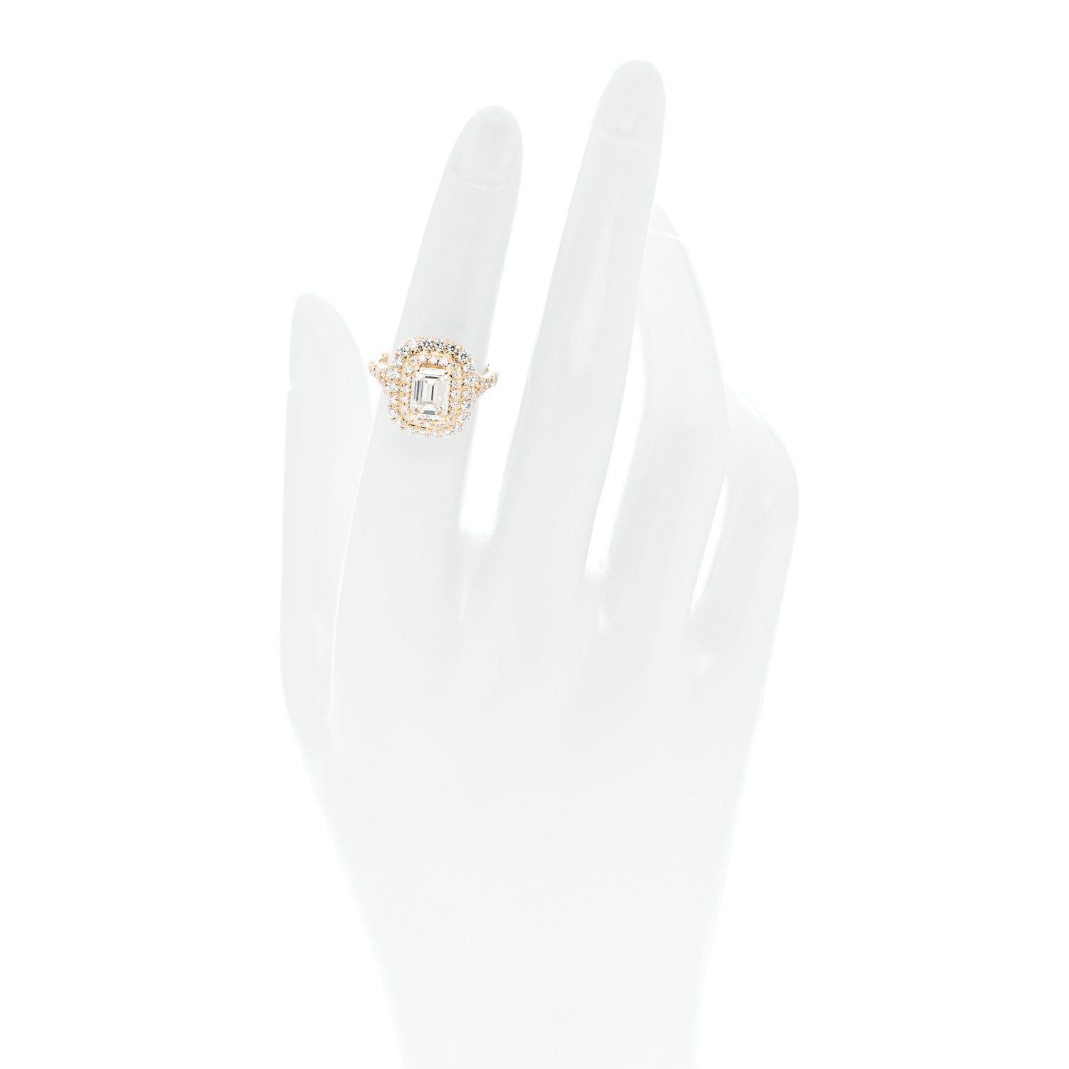 Parker & West by FASHIONPHILE 18K Yellow Gold Diamond 1.29ct Emerald Cut Double Halo Pave Engagement Ring 50 5.25 2 of 9