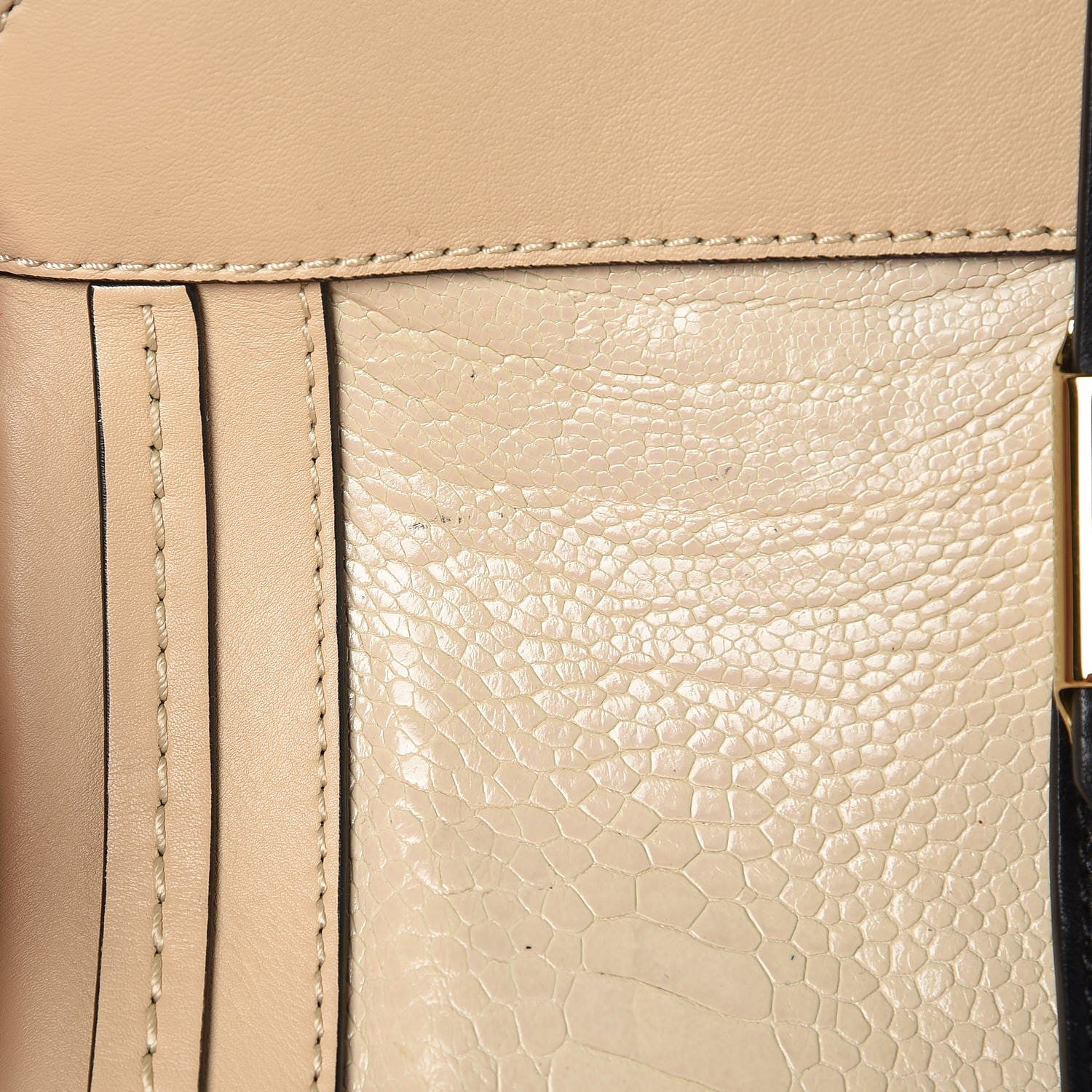 Chloe Ostrich Crocodile Embossed Large Alice Satchel Beige Black 6 of 9