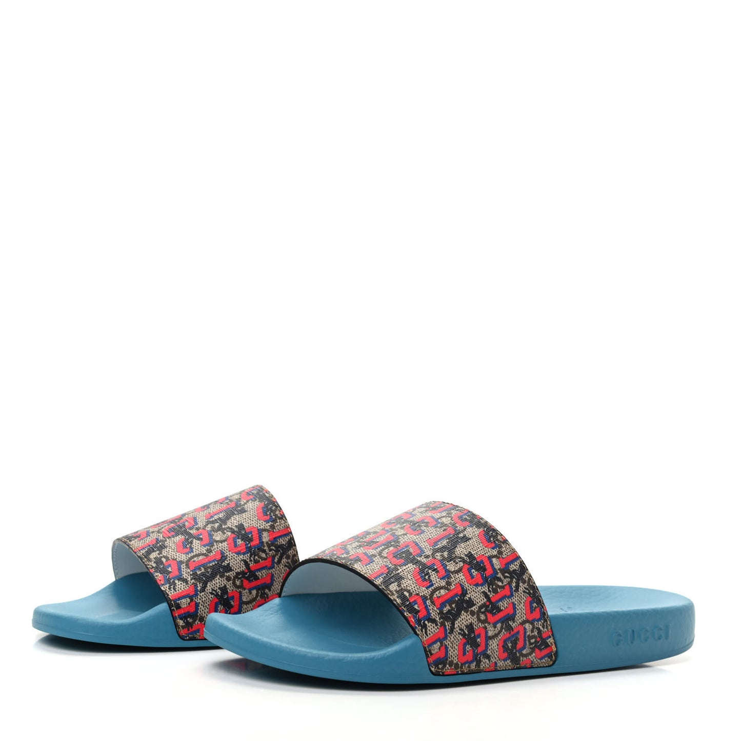 GG Supreme Monogram Gucci Wolf Slide Sandals 35 Multicolor