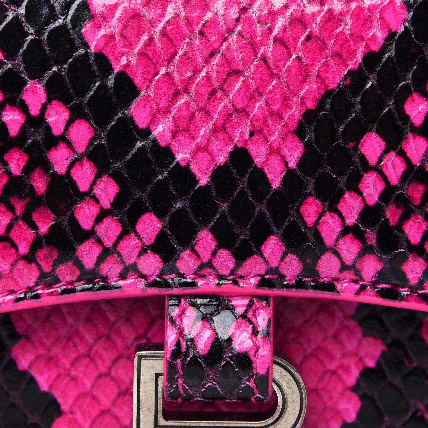 Balenciaga Shiny Calfskin Python Effect Hourglass Top Handle Bag Mini Fuchsia Black 12 of 13