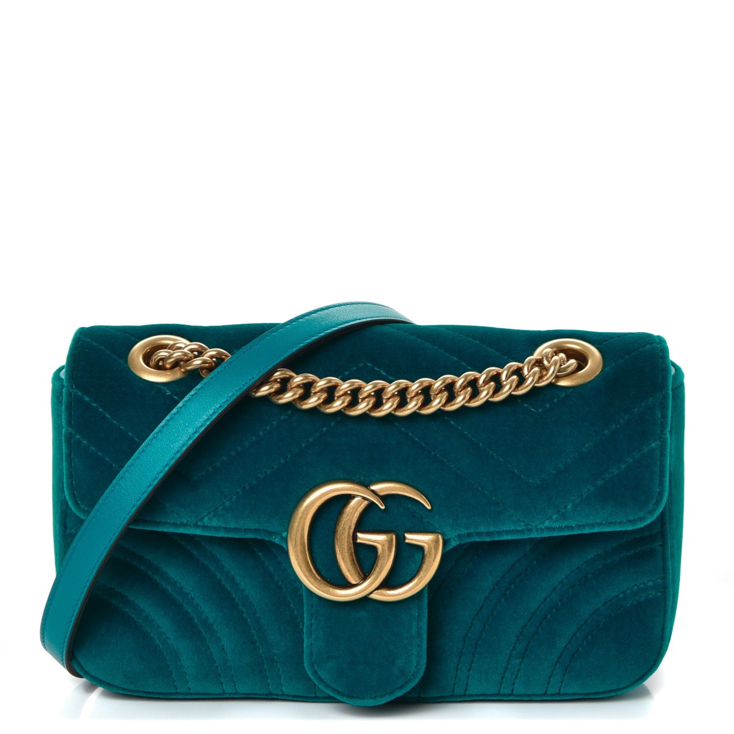 Velvet Matelasse Mini GG Marmont Shoulder Bag Pavone Cyan
