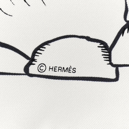 Hermes Silk Mille Et Un Lapins Scarf 90 White Black 3 of 9