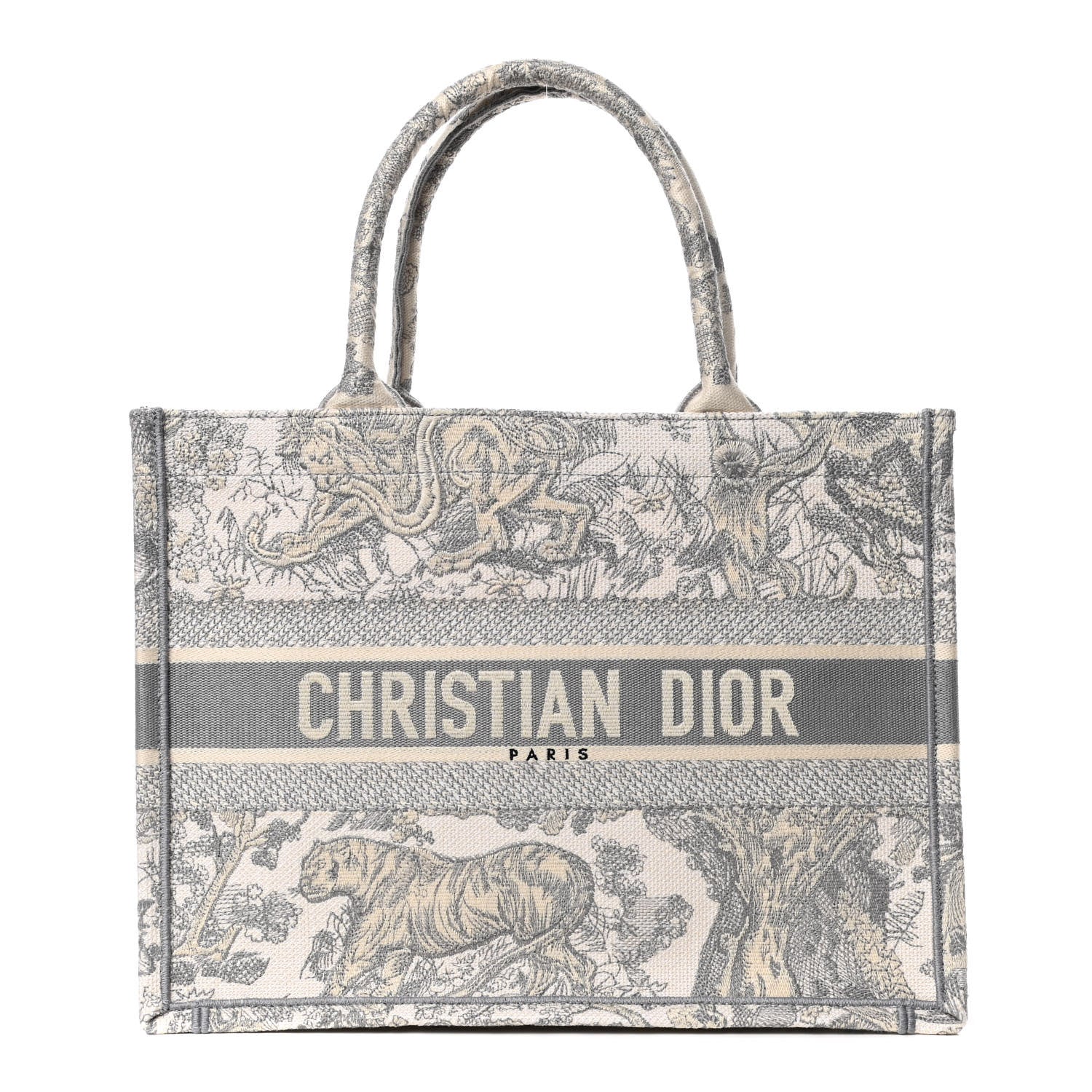Christian Dior Canvas Embroidered Medium Dioriviera Toile De Jouy Book Tote Gray 1 of 4