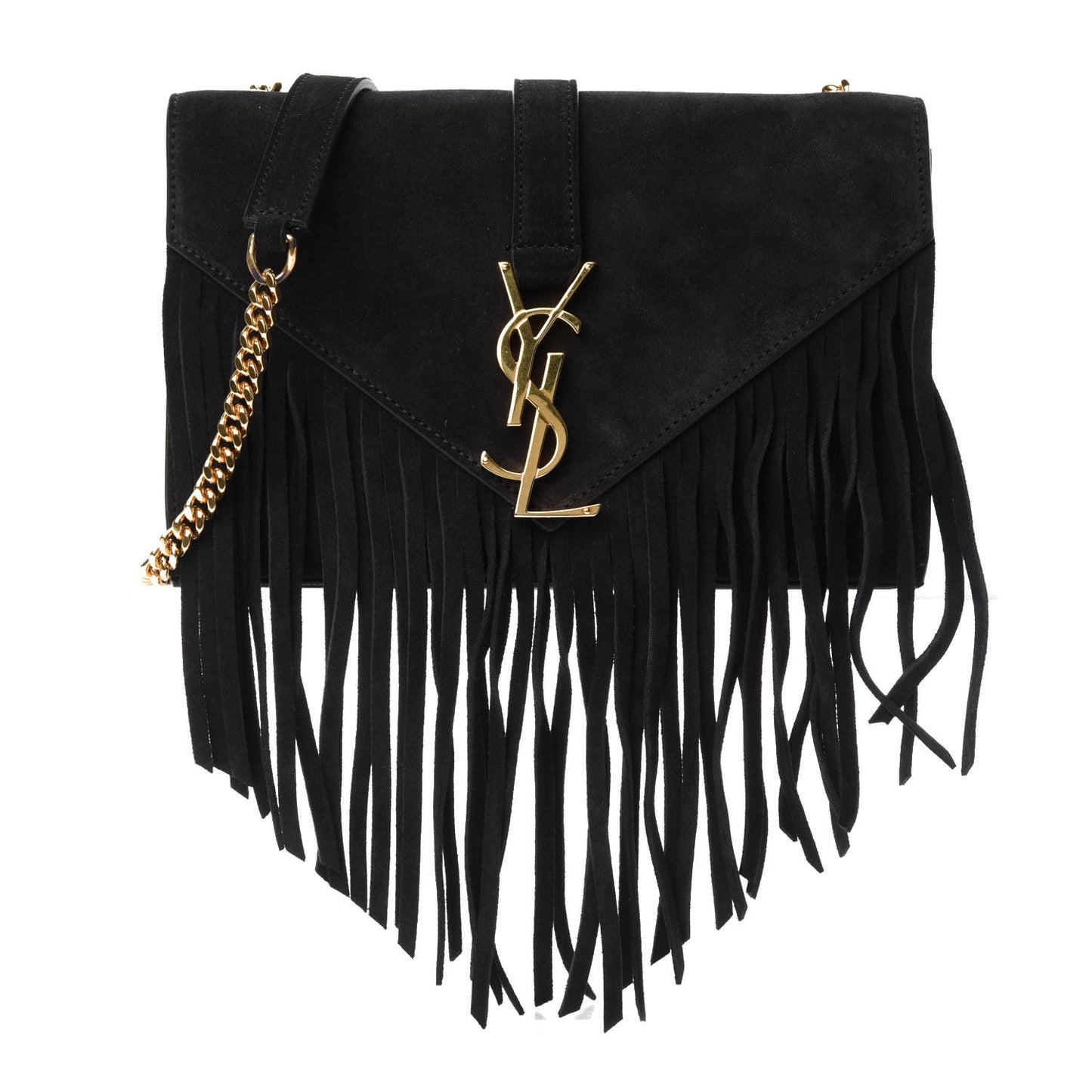 Suede Fringe Baby Monogram Satchel Black