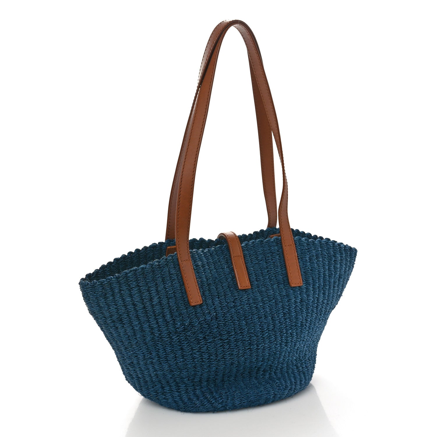 Saint Laurent Raffia Calfskin Medium Panier Tote Blue 2 of 10