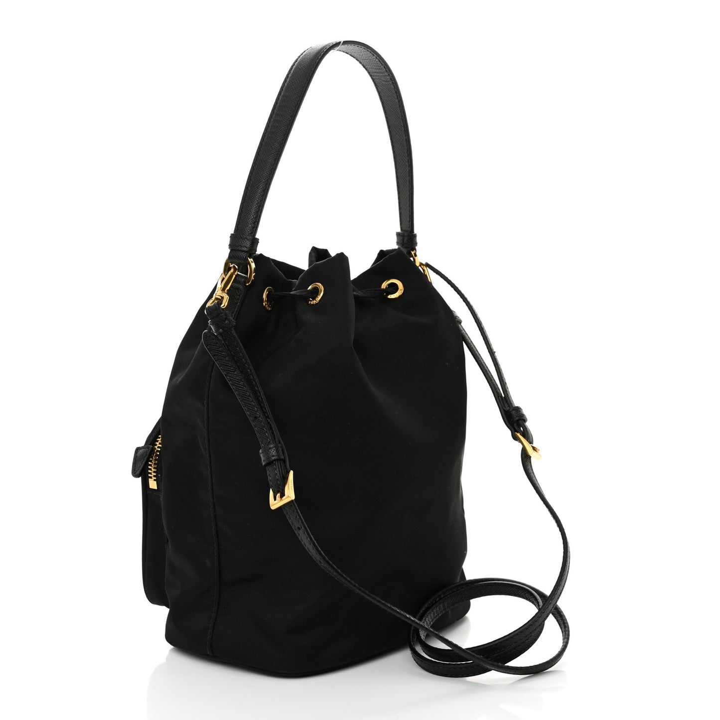 Saffiano Tessuto Nylon Mini Bucket Crossbody Bag Black