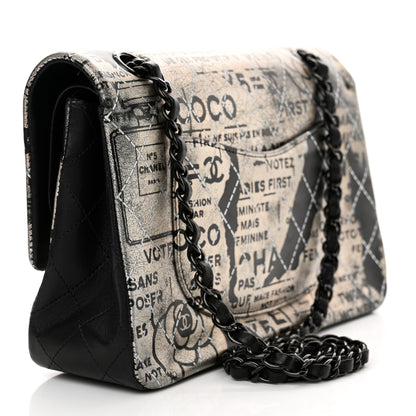 Chanel Metallic Lambskin Painted Feministe Newsprint Medium Double Flap So Black 3 of 14