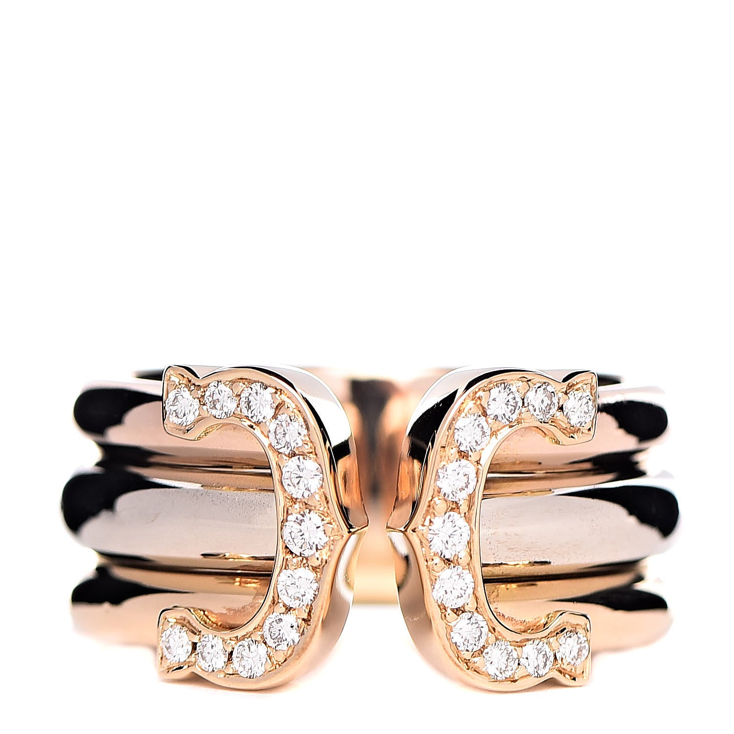 Cartier 18K Pink Yellow White Gold Diamond C De Ring 51 5.75 1 of 4