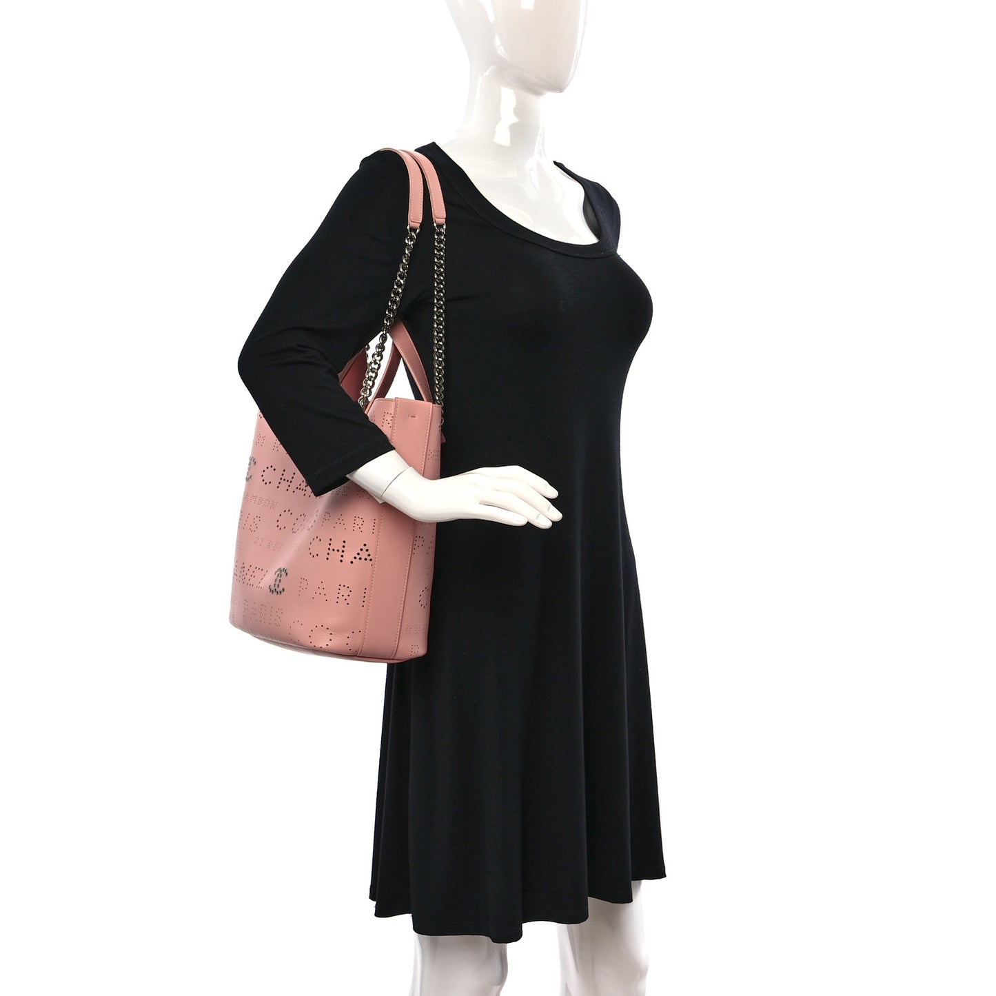 Calfskin Tweed Small Logo Eyelets Shopping Tote Pink
