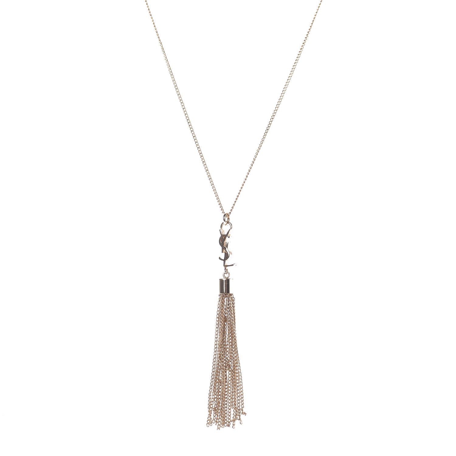Saint Laurent Brass Monogram Tassel Necklace Gold 1 of 6