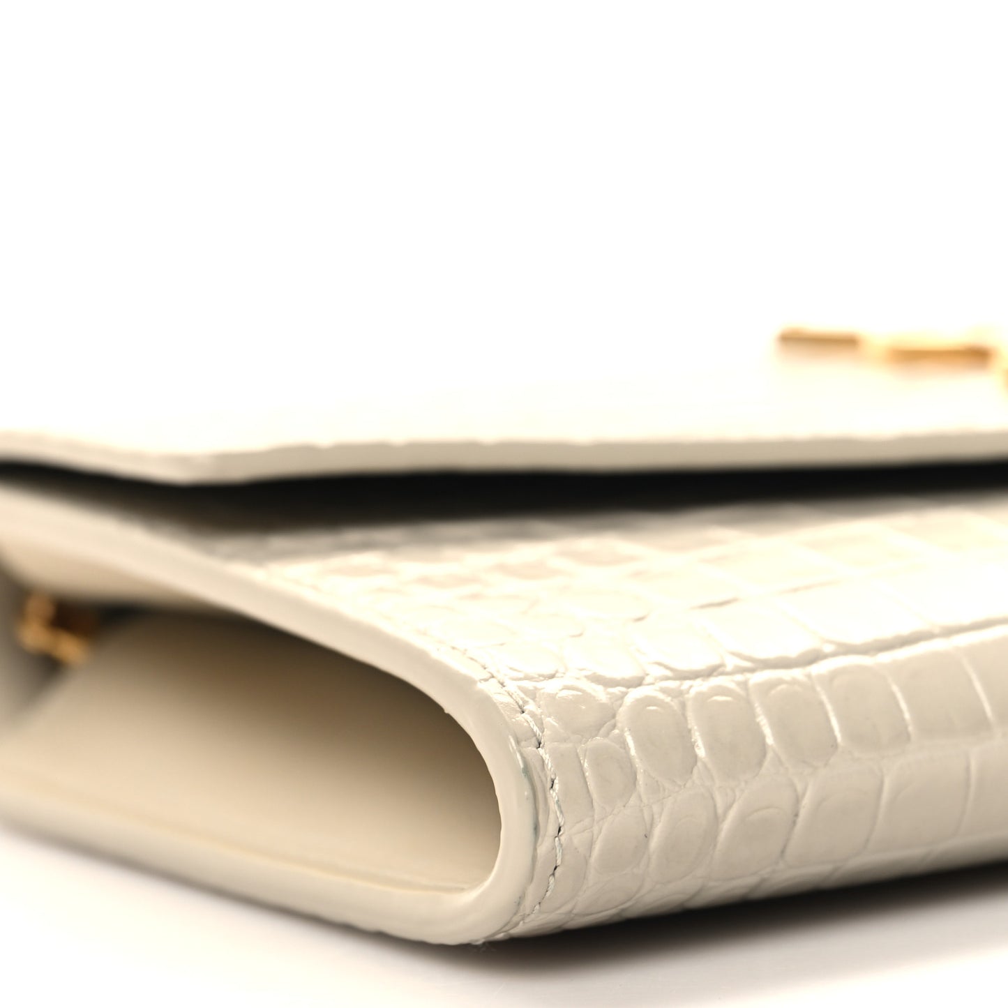 Calfskin Crocodile Embossed Monogram Uptown Chain Wallet Crema Soft
