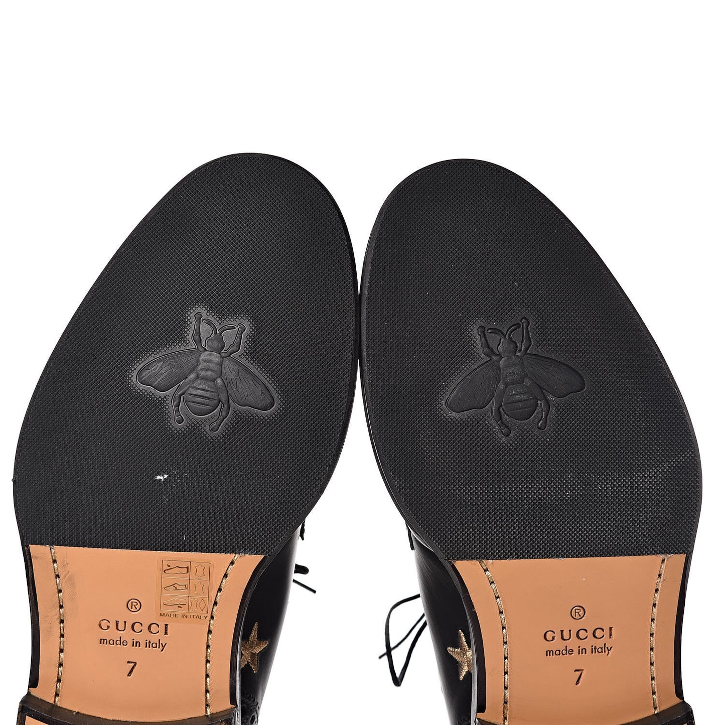 Calfskin Sylvie Web Bee Star Embroidered Mens Brogue Captoe Boots 7 Black