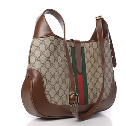 Gucci GG Supreme Monogram Azalea Calfskin Web Medium Jackie 1961 Hobo Beige Ebony Brown Sugar 2 of 10