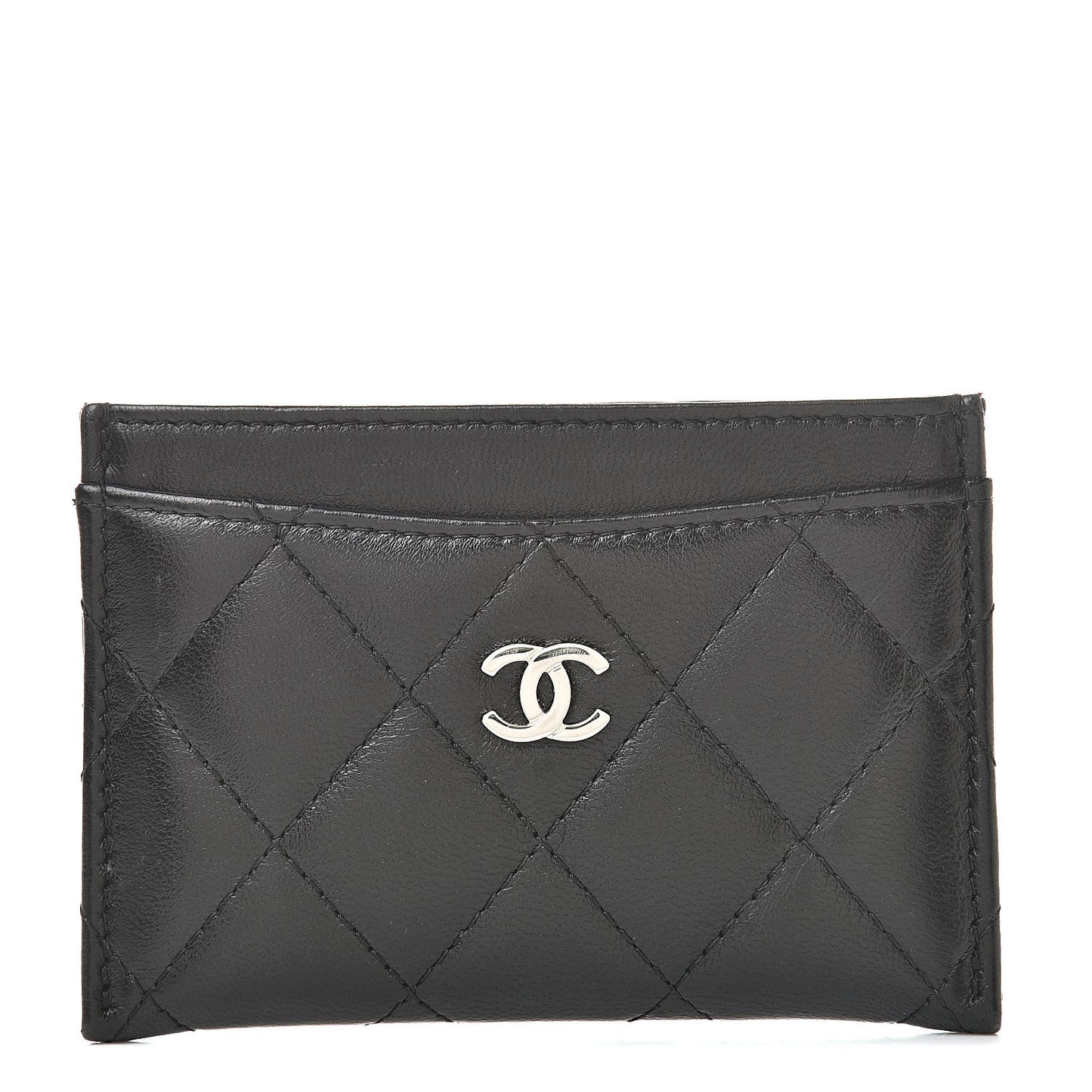Lambskin Quilted Card Holder Black