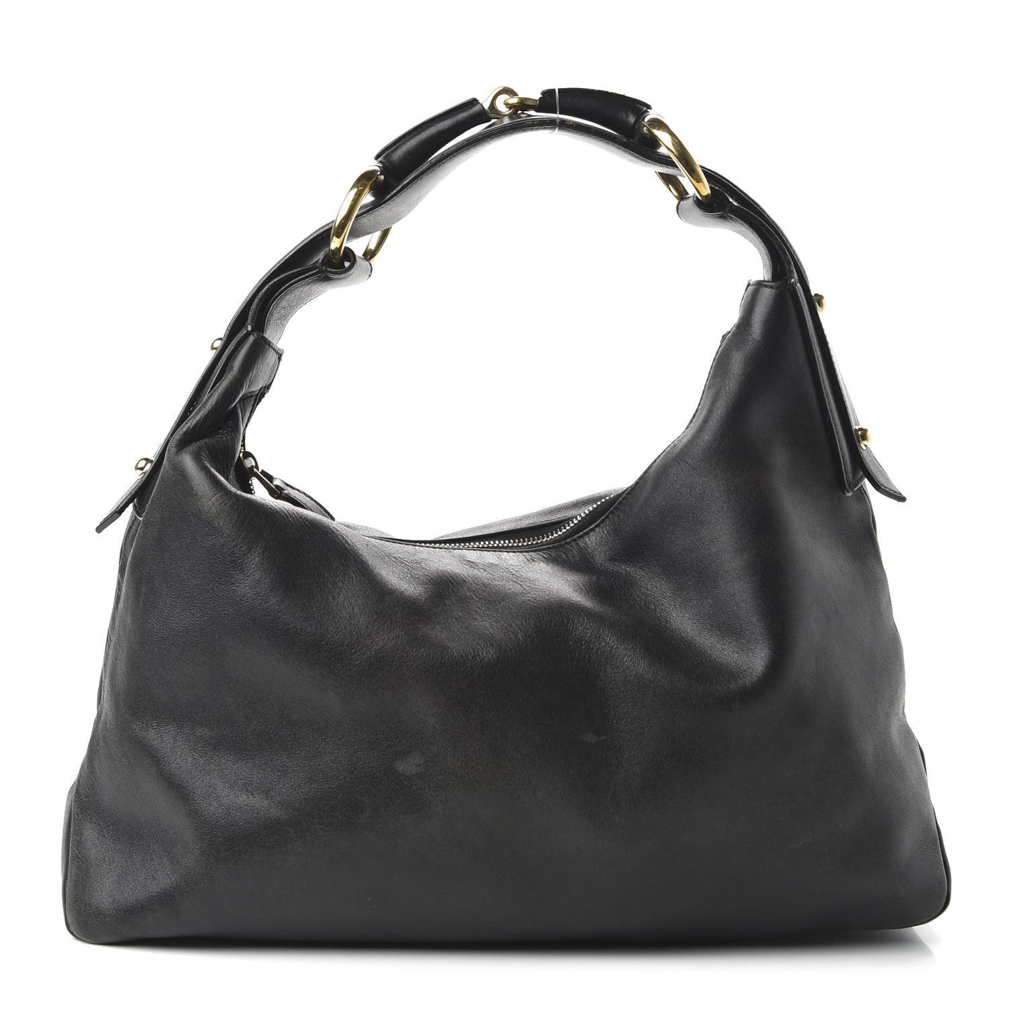 Calfskin Medium Horsebit Chain Hobo Black